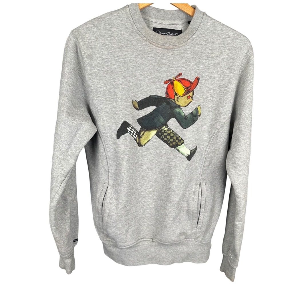 Play Cloths Mens Running Boy Graphic Crewneck Sweatshirt Gray Size S Pockets